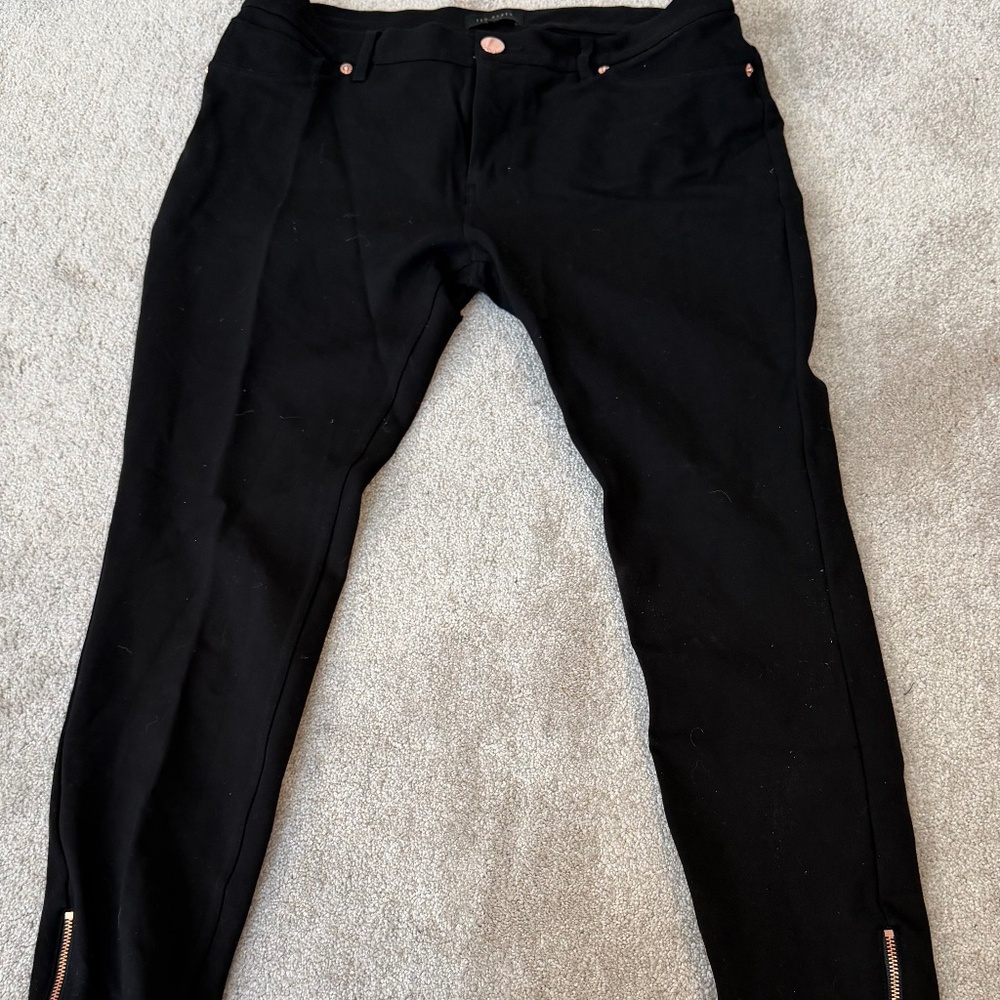 Ted Baker black womens leggings with rose gold zippers. Size 4
